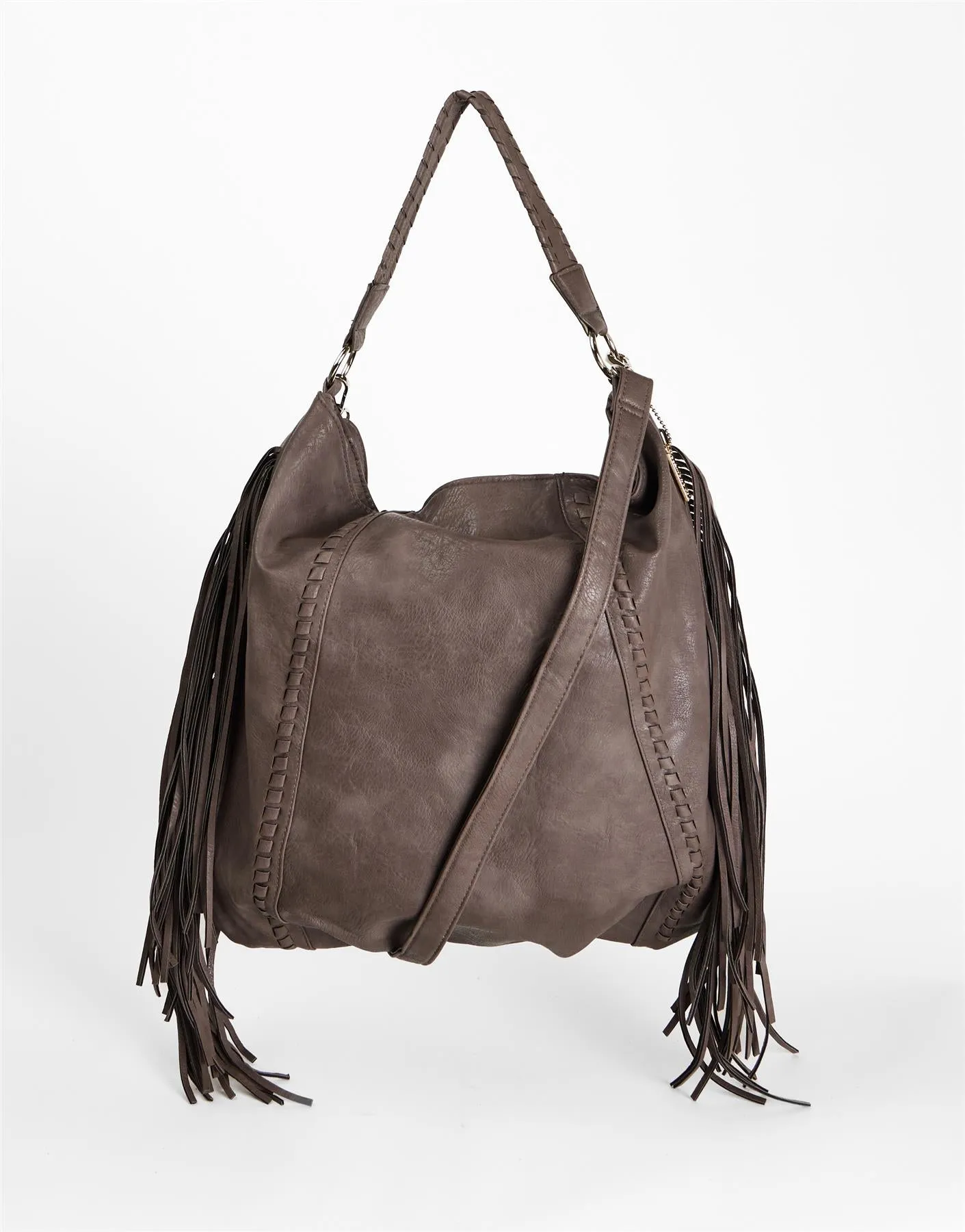 Brown Fringe Whipstitch Hobo Bag sold by Glamorous
