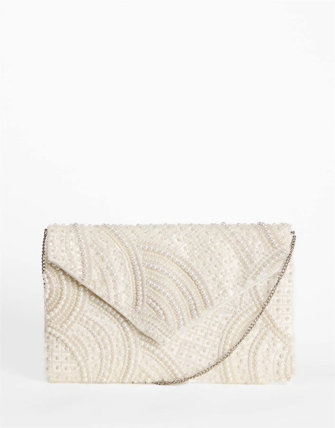 Off-White Pearl Swirl Envelope Clutch sold by Glamorous