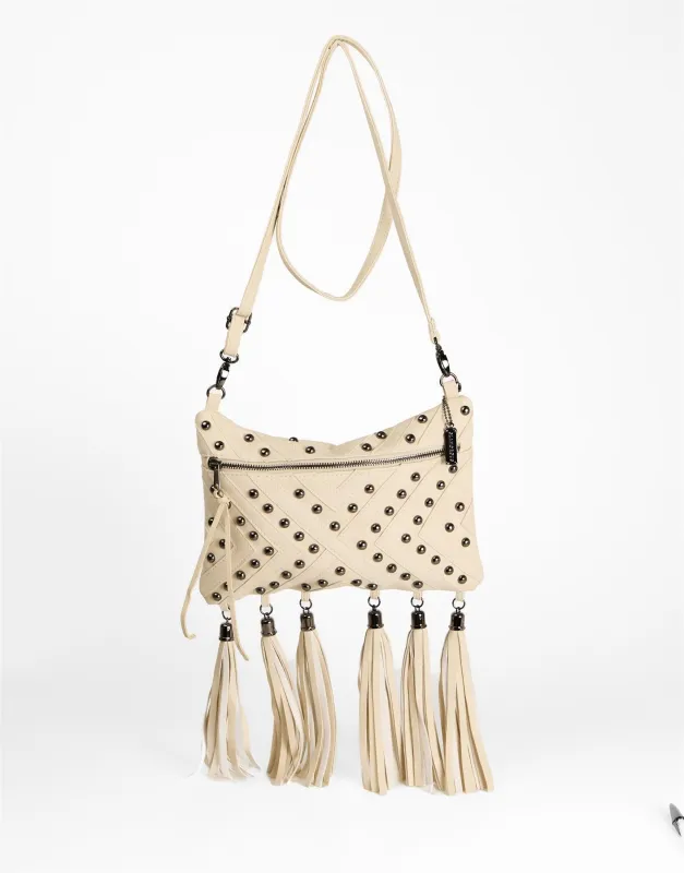 Cream Studded Tassel Crossbody Bag made by Glamorous