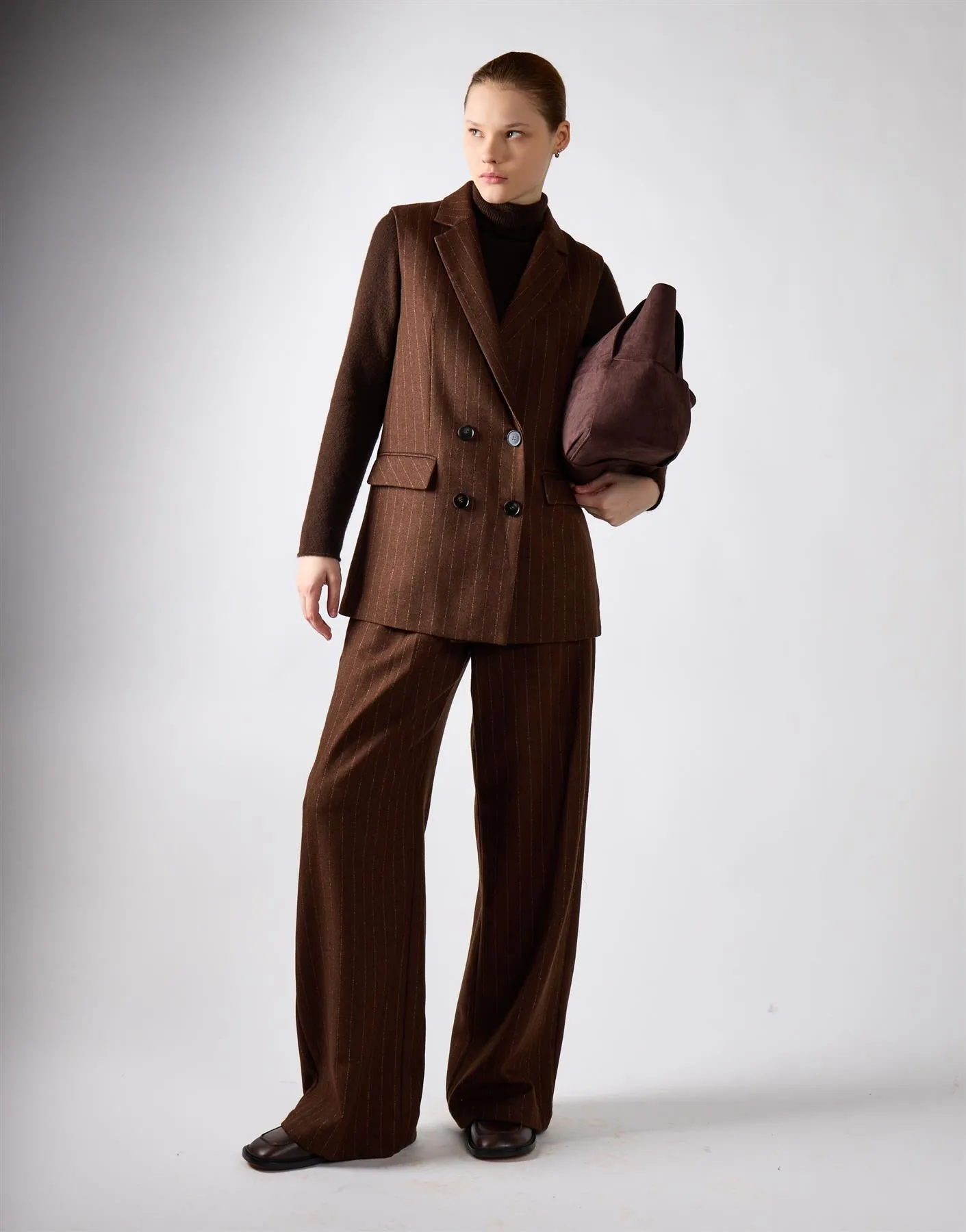 Narrated Brown Stripe Double-Breasted Tailored Vest sold by Glamorous product image thumbnail 4
