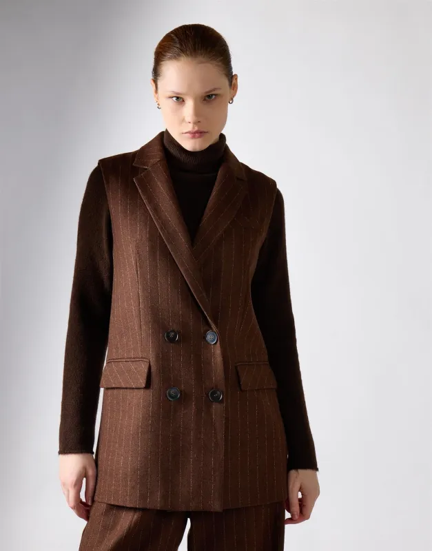 Narrated Brown Stripe Double-Breasted Tailored Vest made by Glamorous
