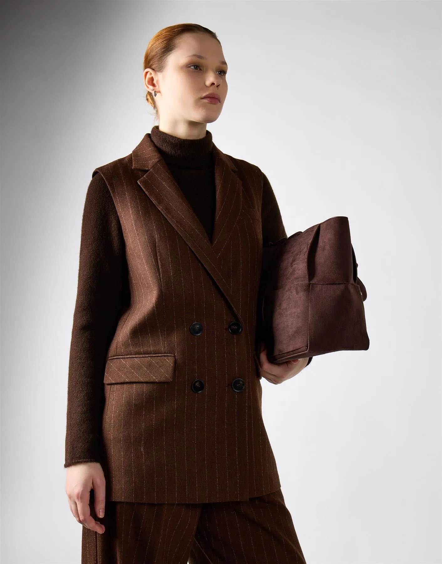 Narrated Brown Stripe Double-Breasted Tailored Vest sold by Glamorous product image thumbnail 5