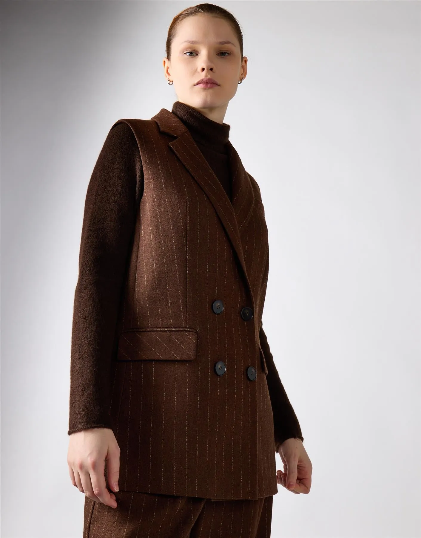 Narrated Brown Stripe Double-Breasted Tailored Vest sold by Glamorous product image thumbnail 3