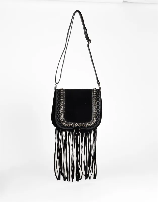 Black Fringe Shoulder Bag made by Glamorous
