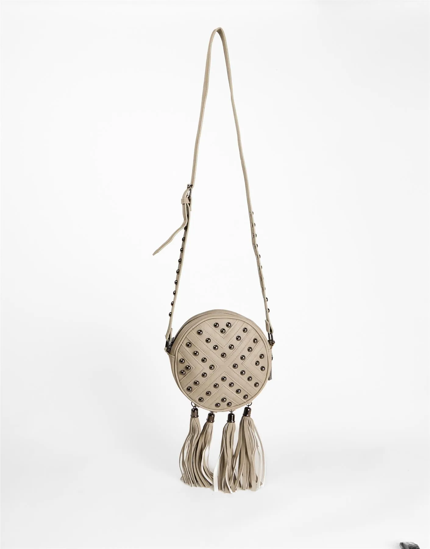 Stone Boho Studded Tassel Crossbody Bag sold by Glamorous