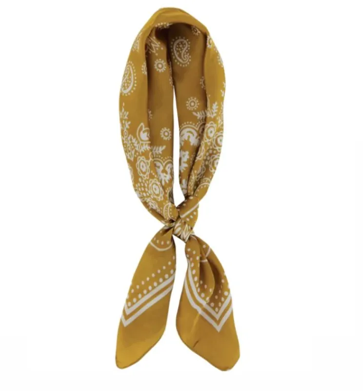 Olivia Moss Silky Satin Hair Scarf | Paisley Gold & White sold by Glamour Empire