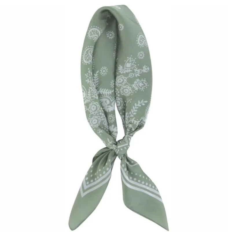 Olivia Moss Silky Satin Hair Scarf | Paisley Sage & White sold by Glamour Empire