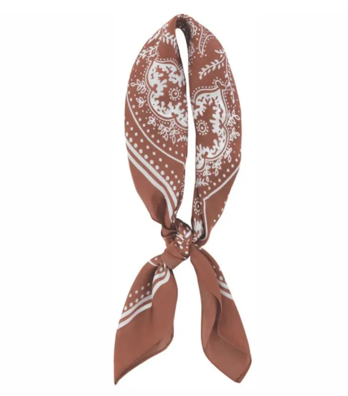 Olivia Moss Silky Satin Hair Scarf | Paisley Rust & White sold by Glamour Empire