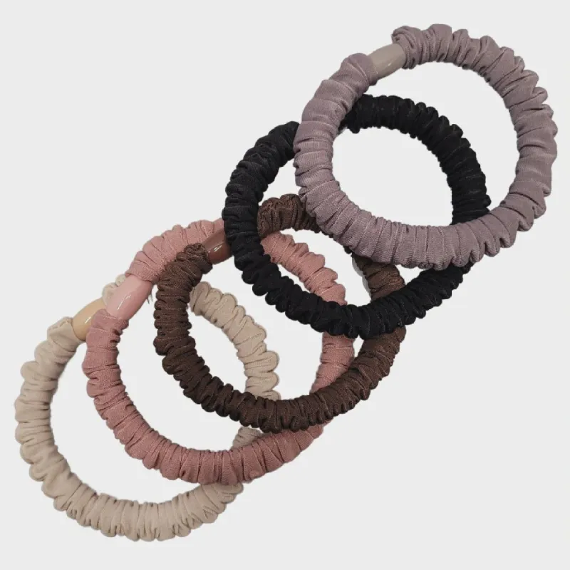 Pink Pewter- Pony Elastics Silky Ruffled-5pc sold by Glamour Empire