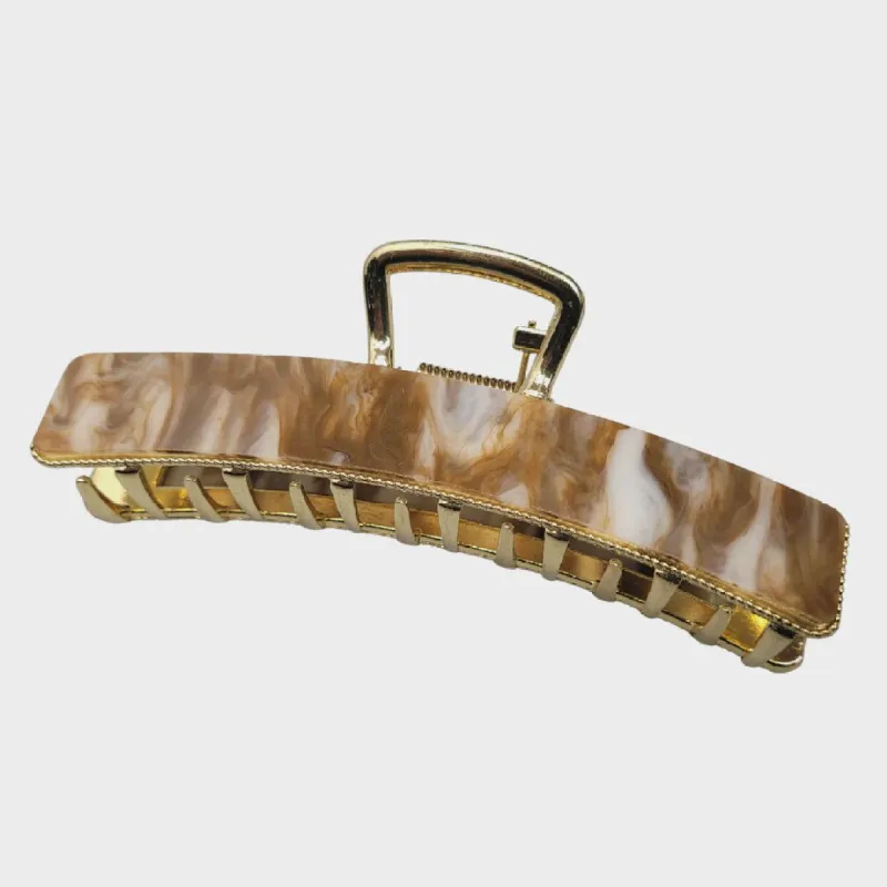 Pink Pewter Bowed & Marble Metal Claw Hair Clip - Cappuccino sold by Glamour Empire