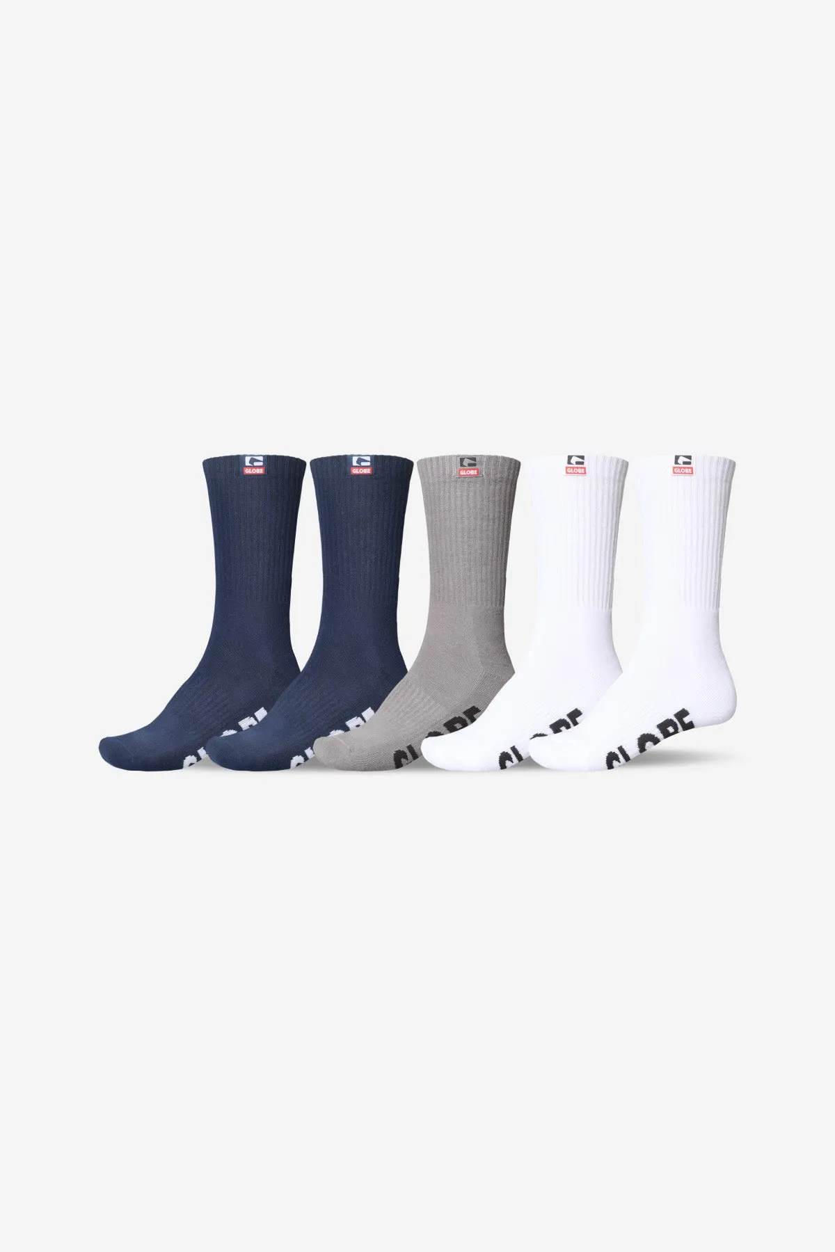 Woven Logo Hi Crew Sock 5 Pack - Assorted sold by Globe