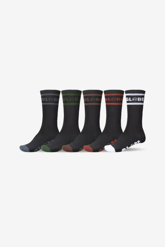 Tilt Hi Crew Sock 5 Pack - Black/Assorted sold by Globe
