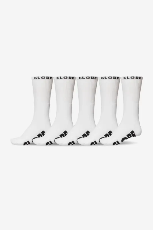 Whiteout Hi Crew Sock 5 Pack - White sold by Globe
