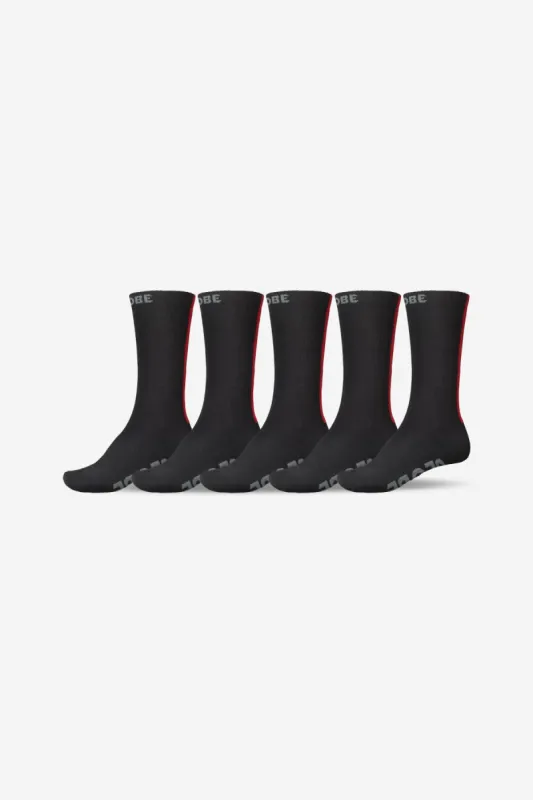 Stripe Hi Crew Sock 5 Pack - Black/Red sold by Globe