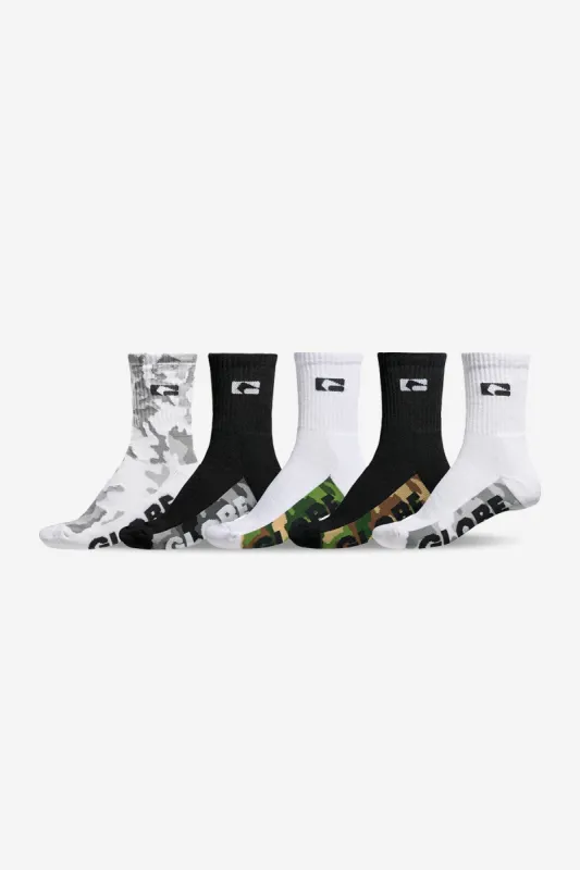 MALCOM CREW SOCK 5 PACK - Camo/Assorted sold by Globe