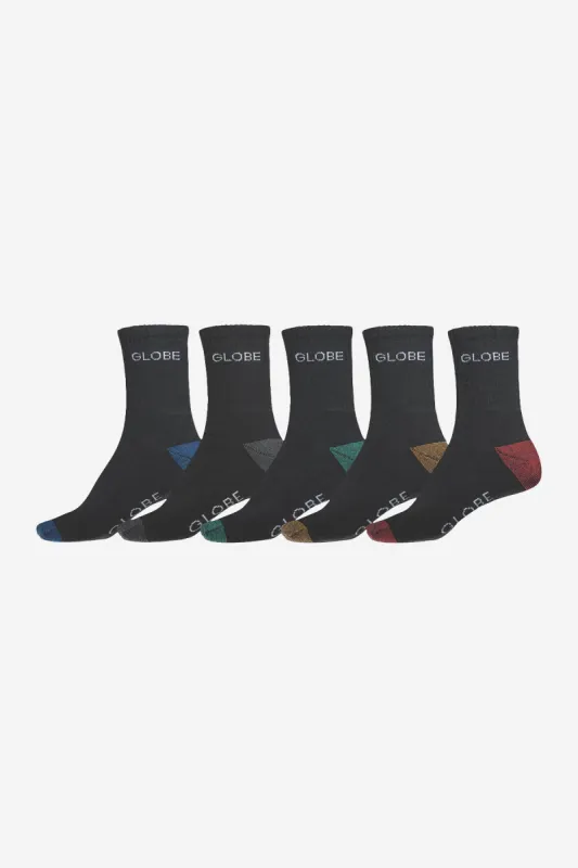 Ingles Crew Sock 5 Pack - Black/Assorted sold by Globe