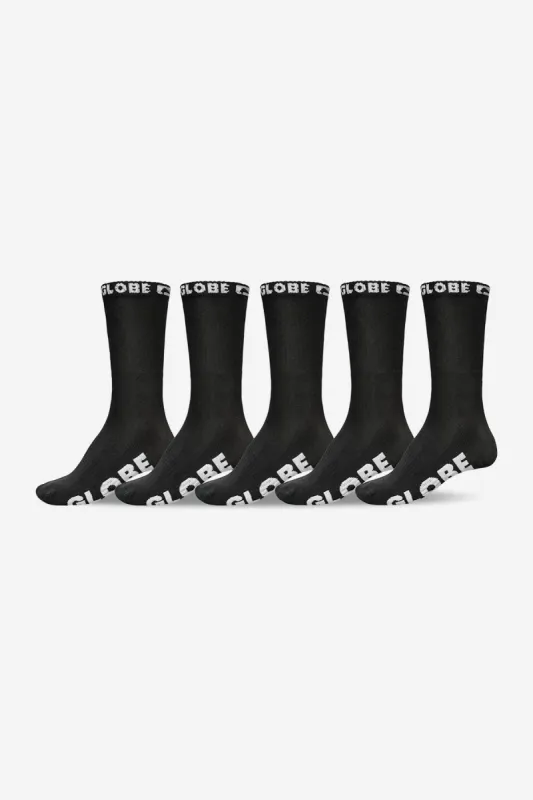BLACKOUT HI CREW SOCK 5 PACK - Black/Black sold by Globe