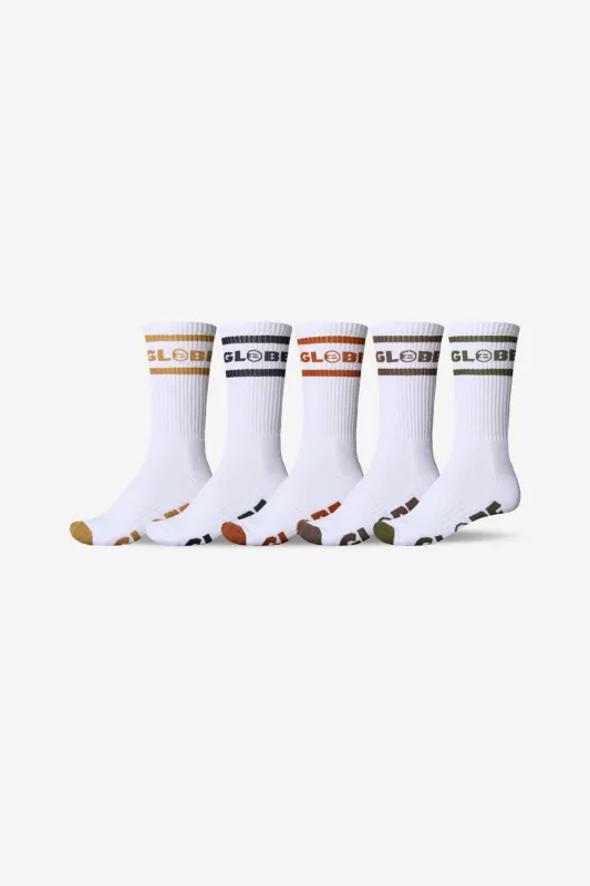 Tilt Hi Crew Sock 5 Pack - White/Assorted made by Globe