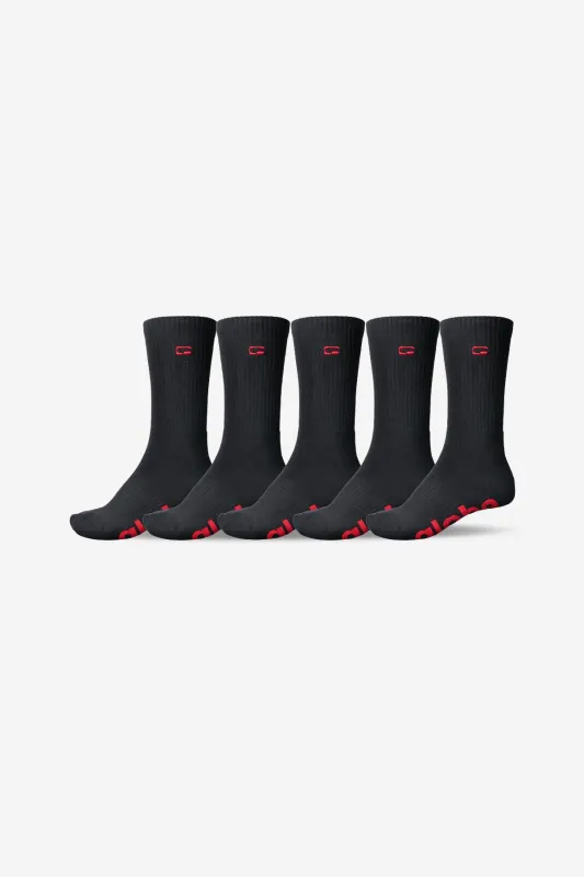 OG Logo Hi Crew Sock 5 Pack - BLACK sold by Globe