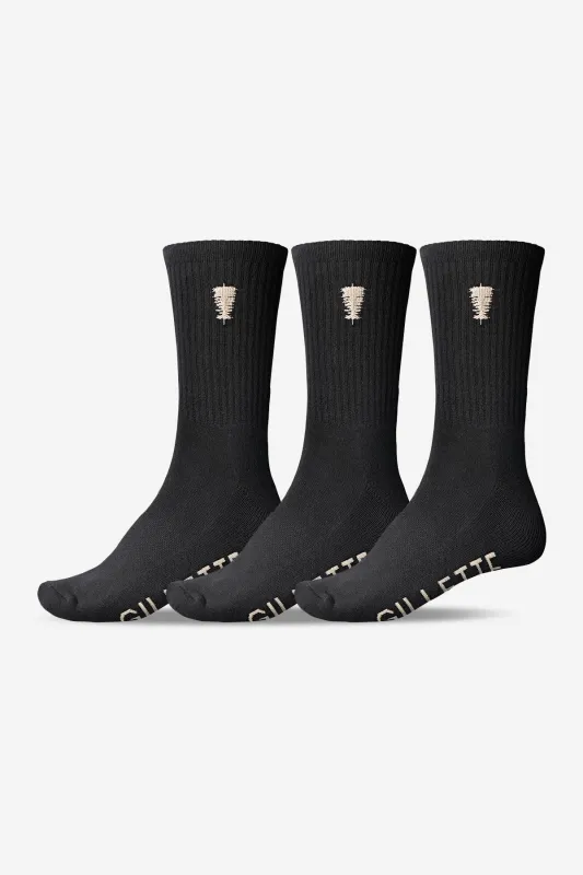Gillette Crew Sock 3 Pack - Black/White sold by Globe