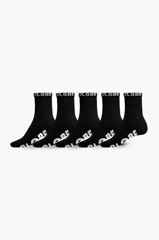 Blackout Quarter Sock 5 Pack - Black/Black sold by Globe