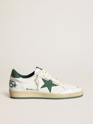 Men's Ball Star in white nappa leather with green leather star and heel tab sold by Golden Goose