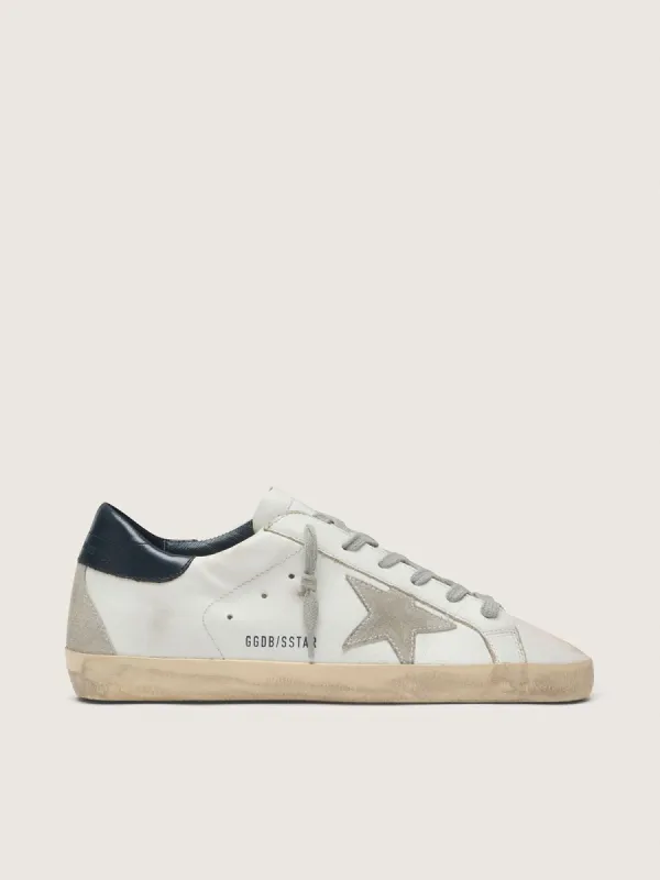 Women's Super-Star with suede star and blue heel tab made by Golden Goose