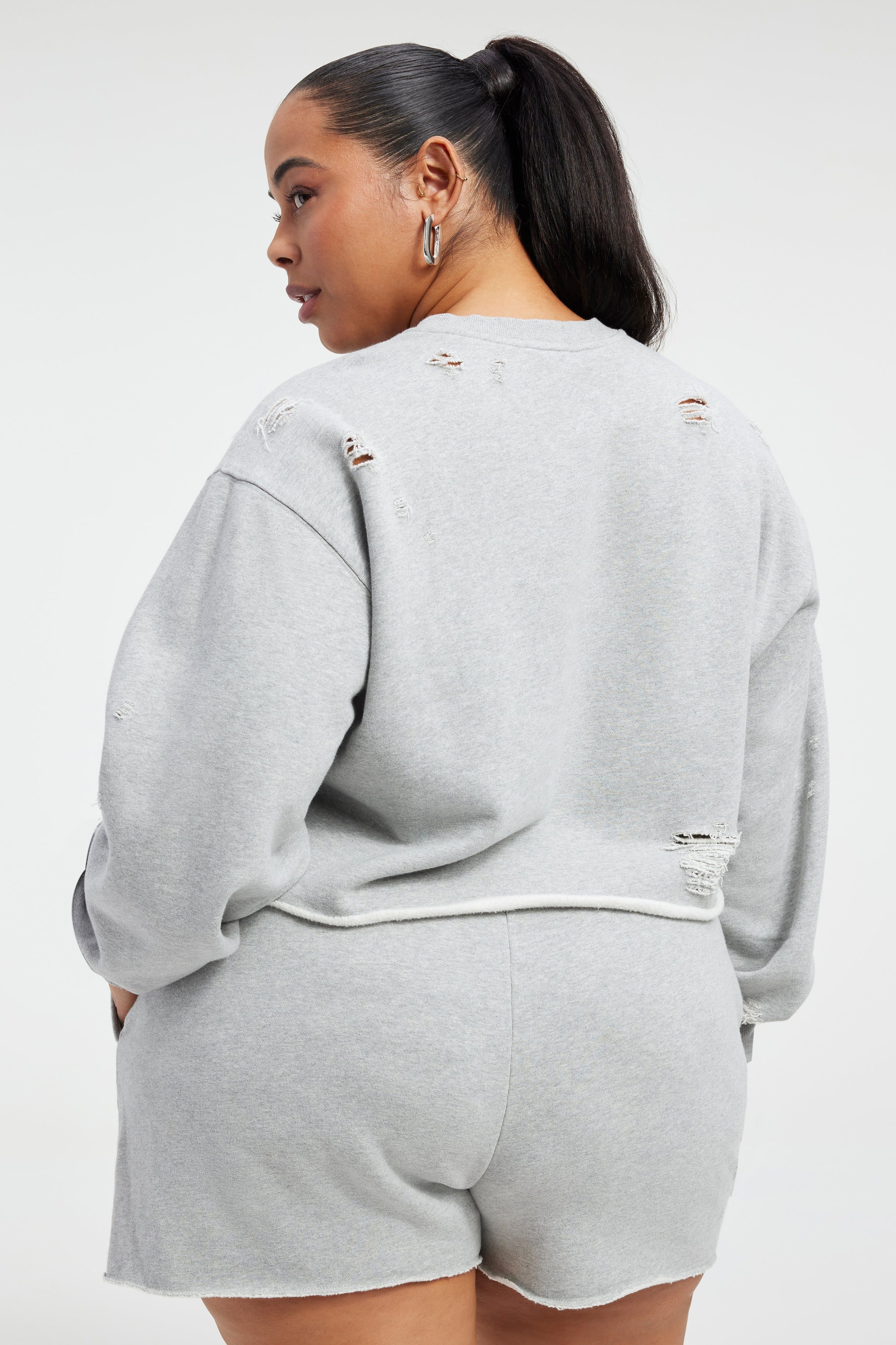 DISTRESSED CROPPED SWEATSHIRT | HEATHER GREY001 sold by Good American product image thumbnail 5