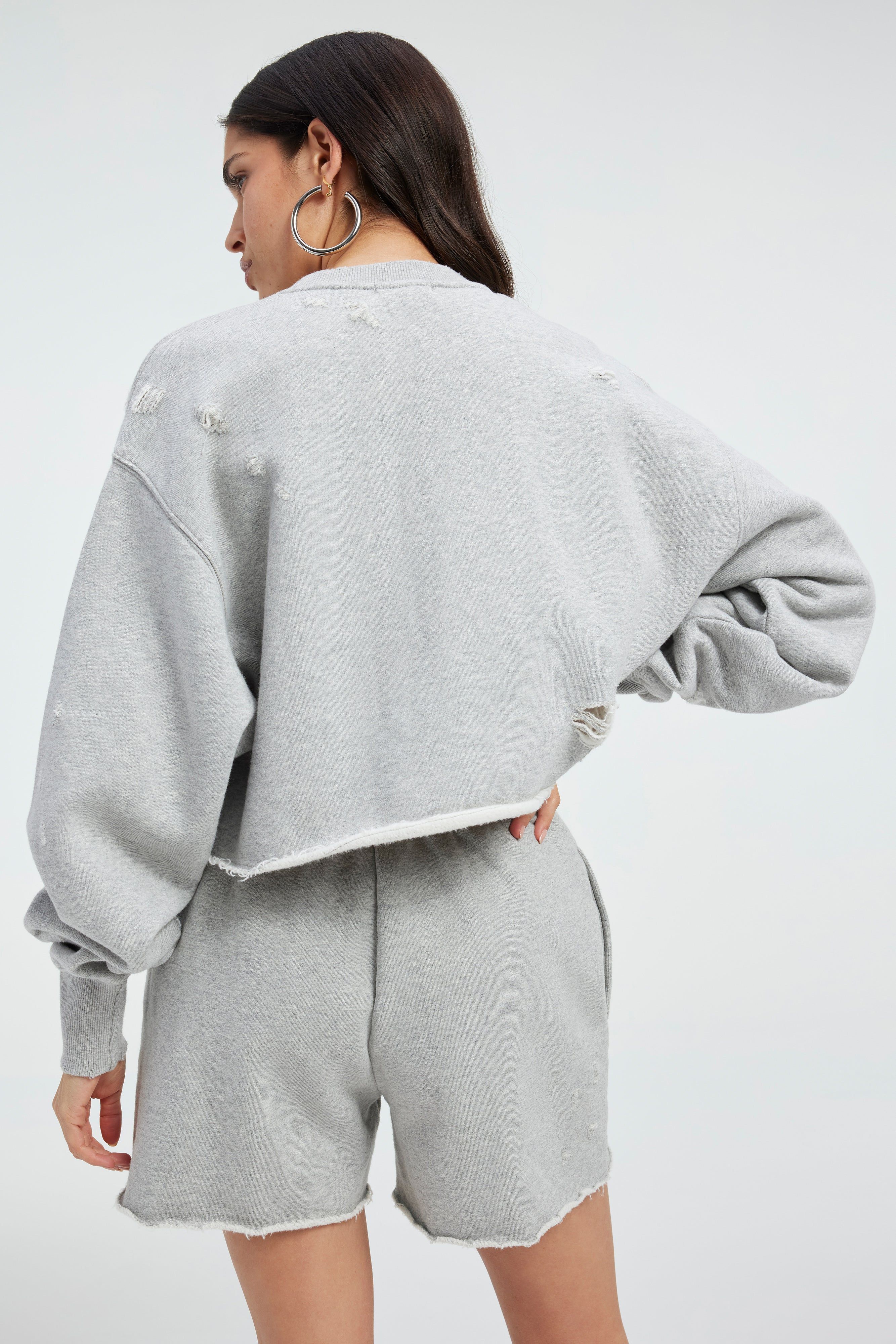 DISTRESSED CROPPED SWEATSHIRT | HEATHER GREY001 sold by Good American product image thumbnail 9