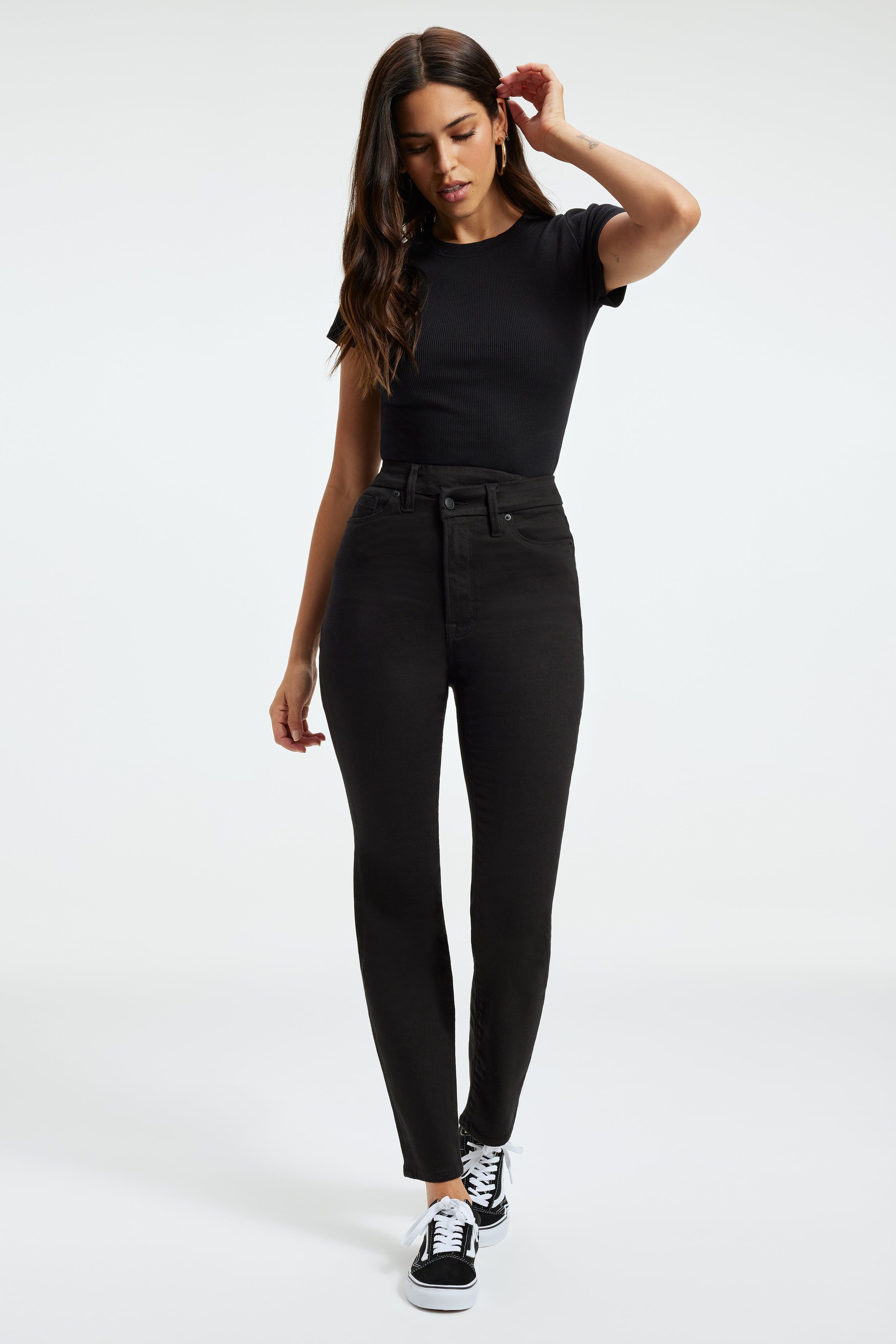 GOOD CLASSIC SLIM STRAIGHT NEVER FADE JEANS | BLACK001 sold by Good American