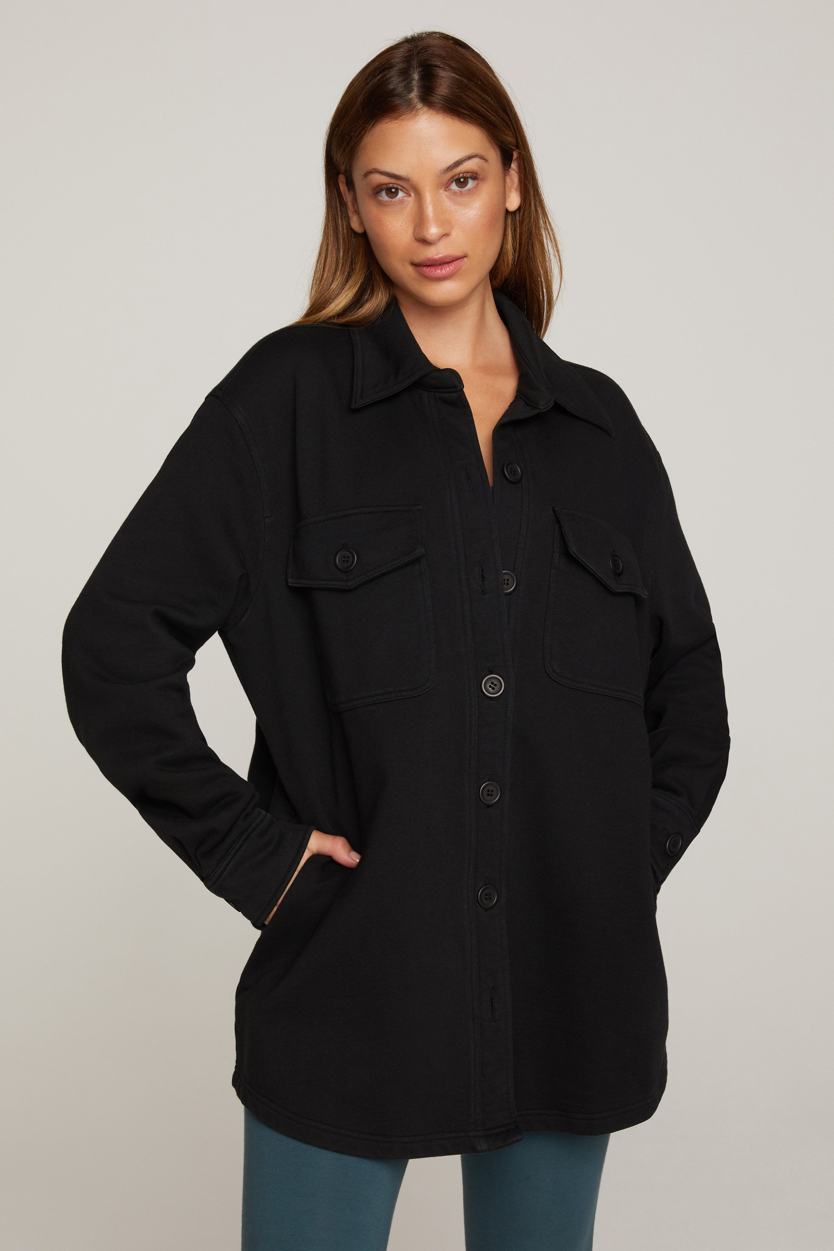 FLEECE SHACKET | BLACK001 sold by Good American product image thumbnail 2