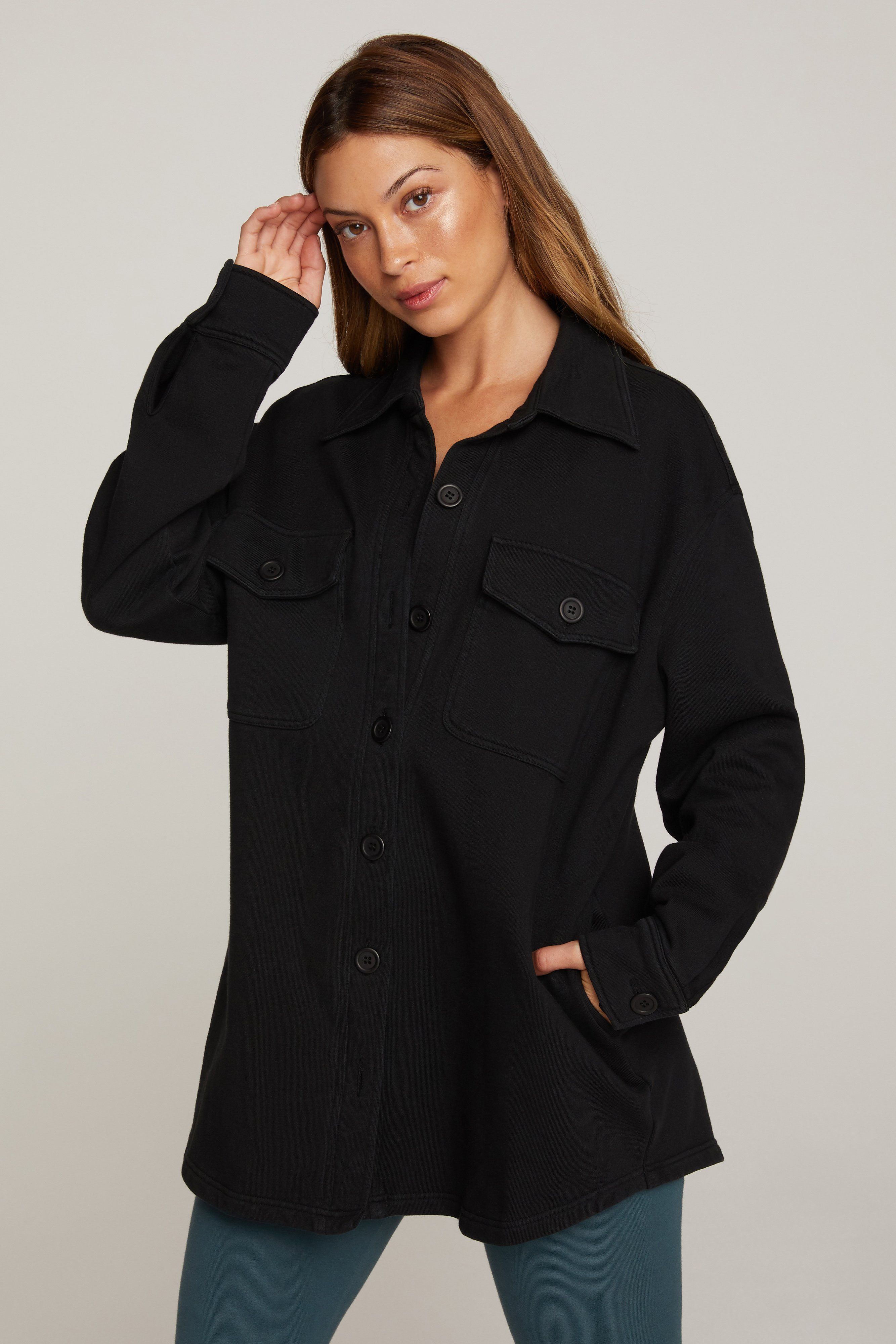 FLEECE SHACKET | BLACK001 sold by Good American