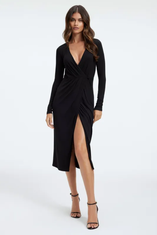 STRETCH JERSEY WRAP MIDI | BLACK001 sold by Good American