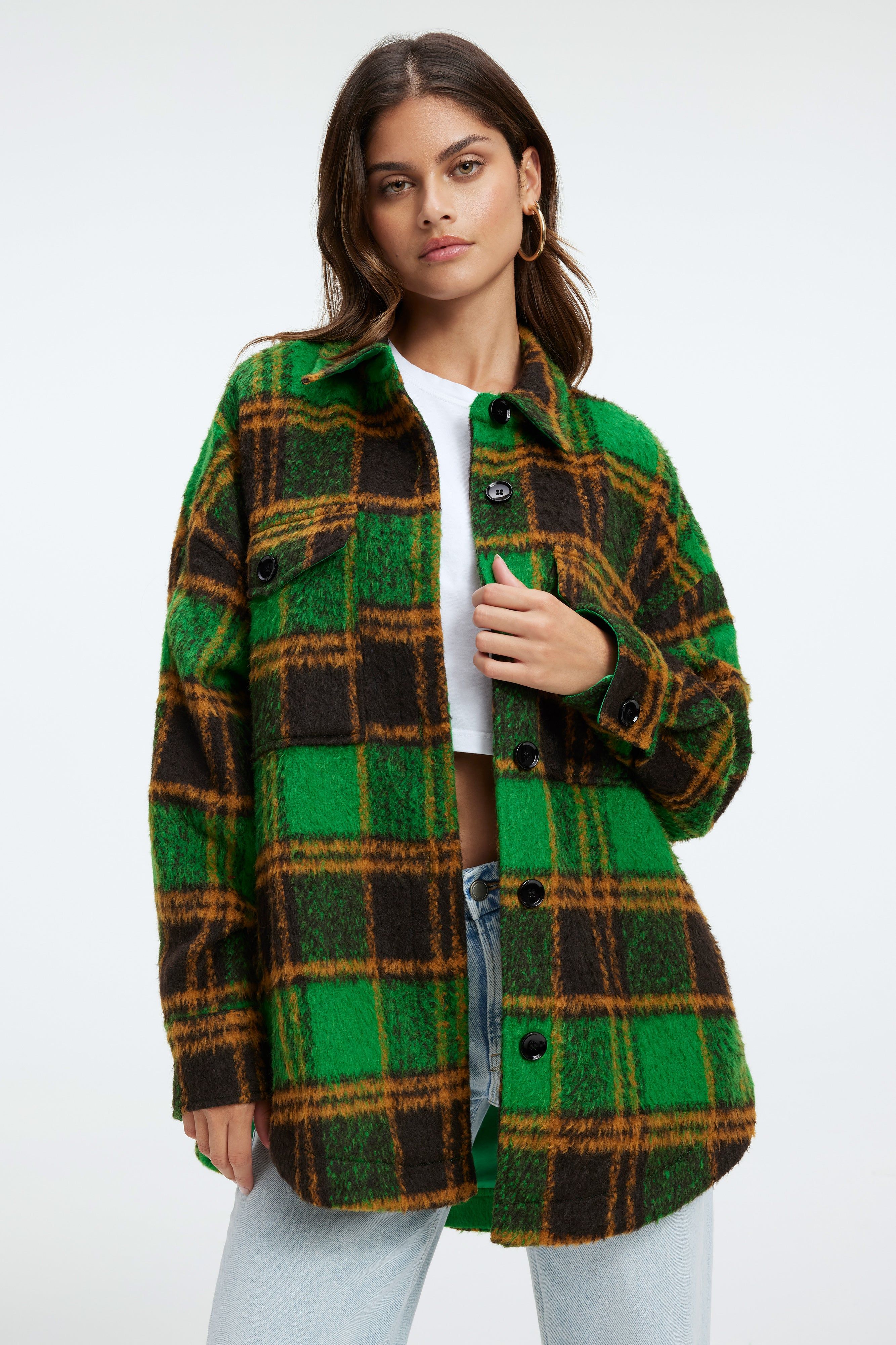 BRUSHED BOYFRIEND SHACKET | SUMMER GREEN & BLACK sold by Good American product image thumbnail 2