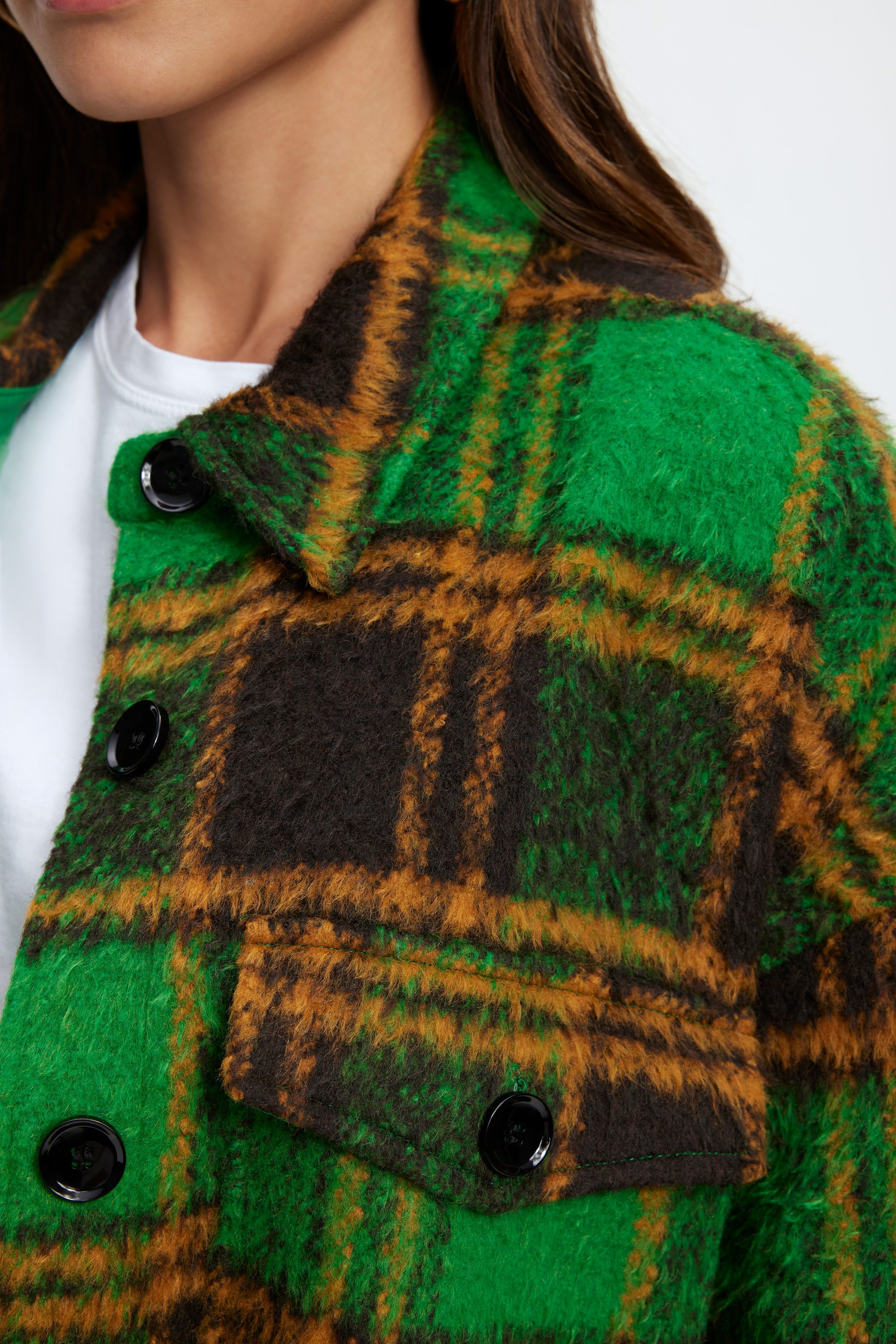 BRUSHED BOYFRIEND SHACKET | SUMMER GREEN & BLACK sold by Good American