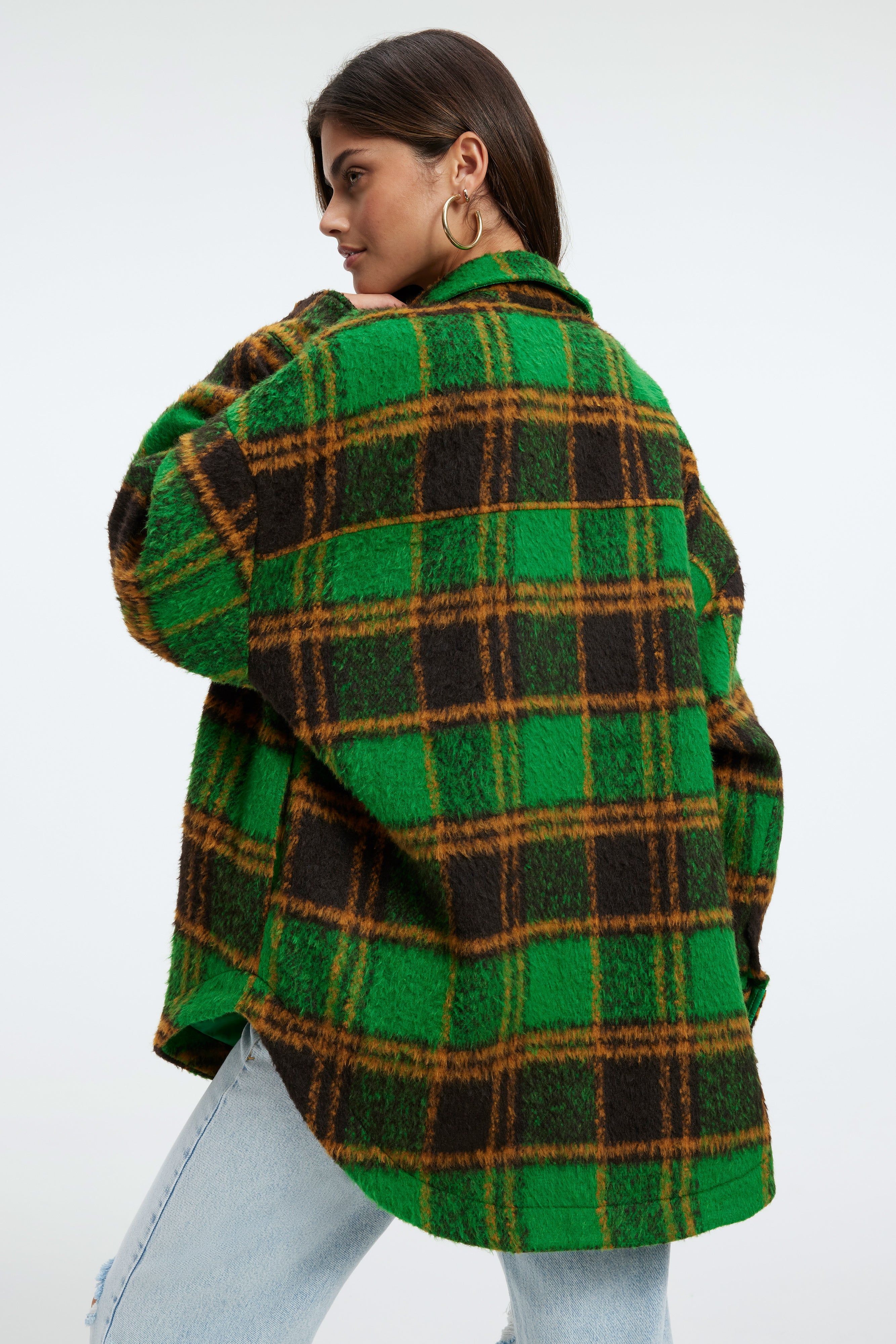 BRUSHED BOYFRIEND SHACKET | SUMMER GREEN & BLACK sold by Good American product image thumbnail 5