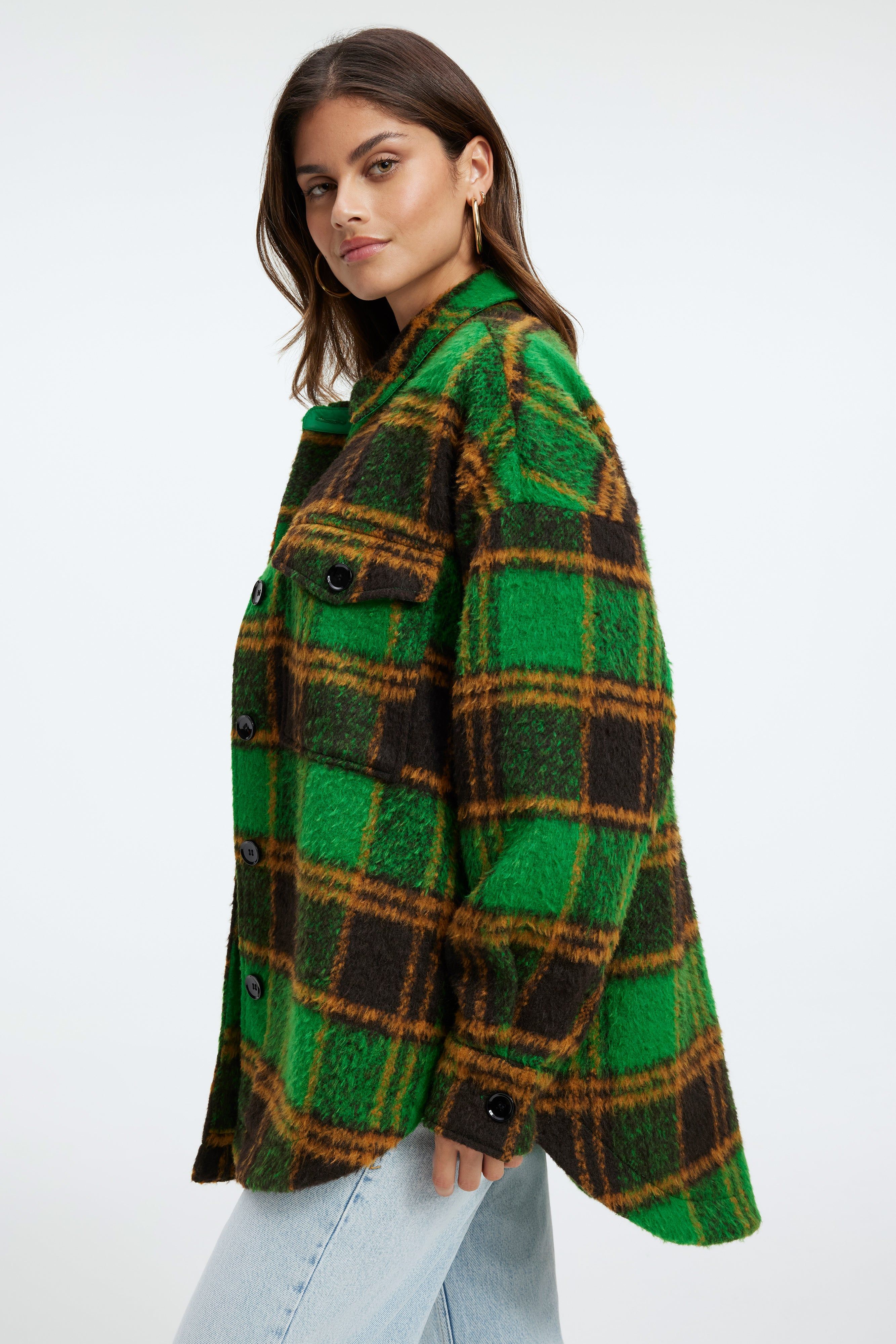 BRUSHED BOYFRIEND SHACKET | SUMMER GREEN & BLACK sold by Good American product image thumbnail 4