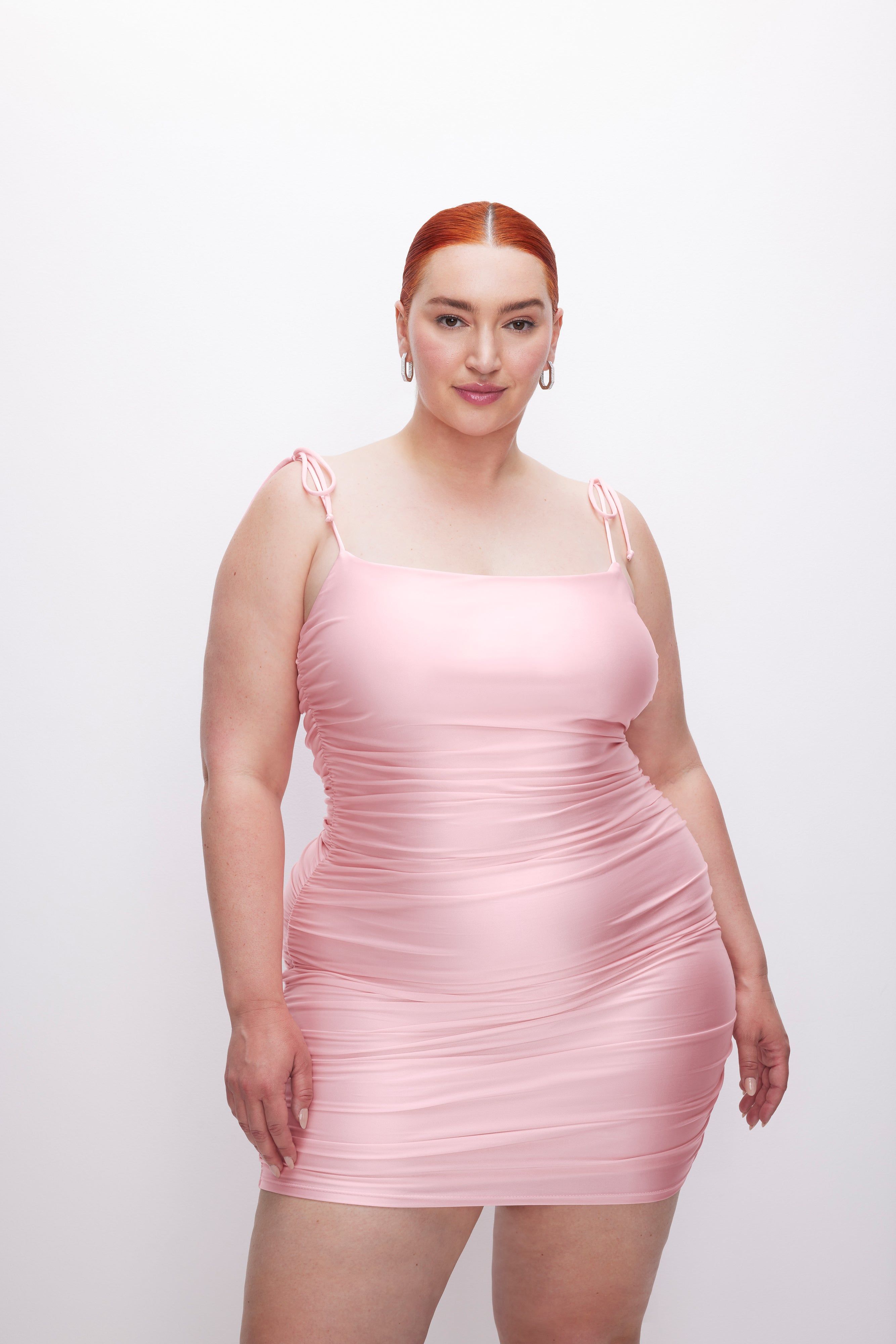 SATIN RUCHED MINI DRESS | BUBBLE PINK003 sold by Good American product image thumbnail 7