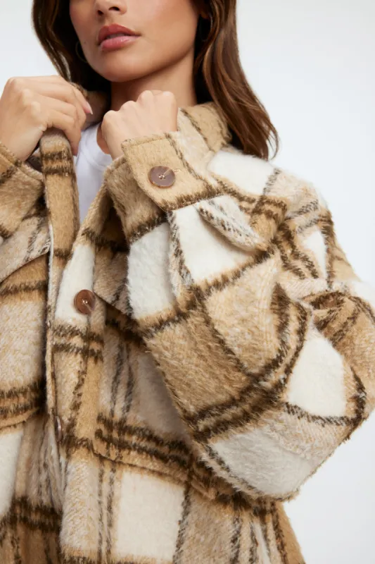 BRUSHED BOYFRIEND SHACKET | IVORY & PECAN sold by Good American