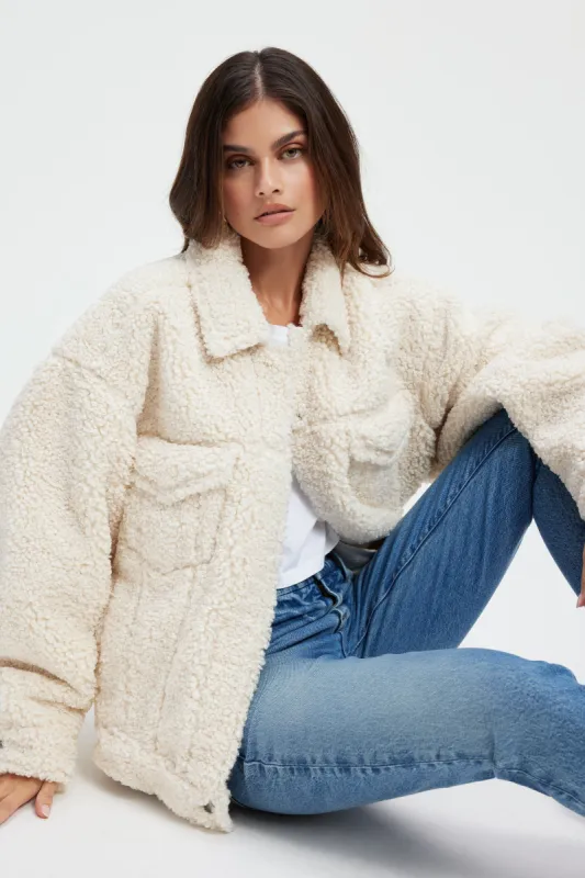 GOOD '90s SHERPA TRUCKER JACKET | BONESHERLING001 sold by Good American