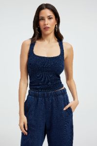 JEANIUS RIBBED TANK | INDIGO377 sold by Good American