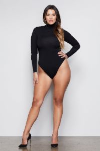 STRETCH JERSEY LONG SLEEVE TURTLENECK BODYSUIT | BLACK001 sold by Good American