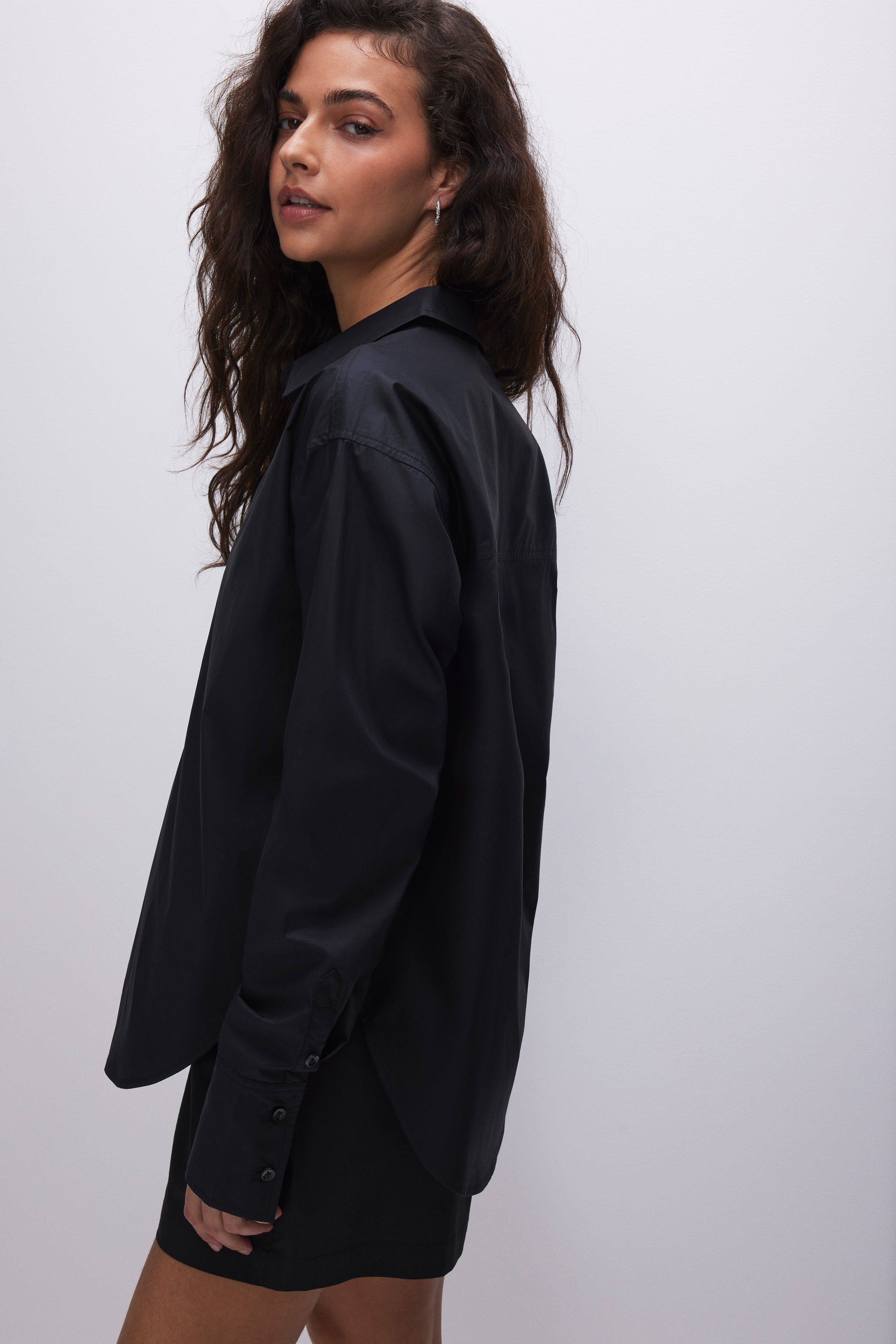 COATED POPLIN SHIRT | BLACK001 sold by Good American product image thumbnail 4