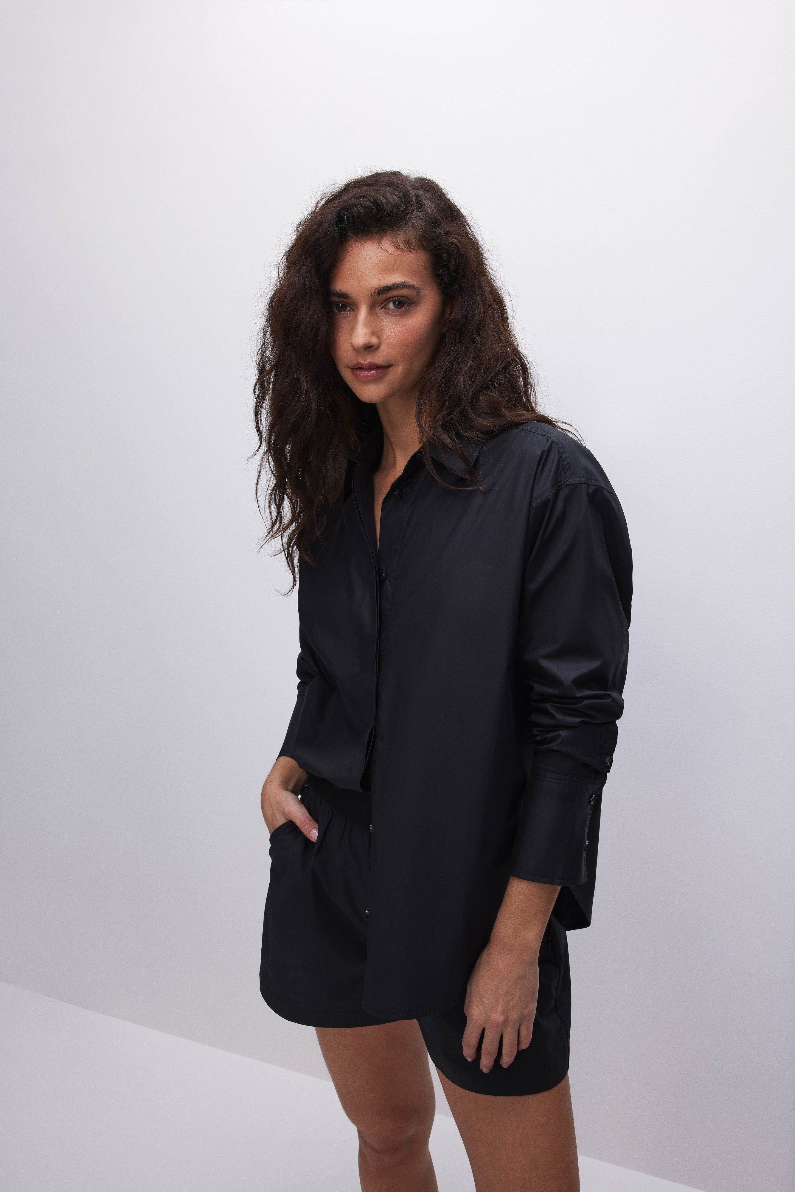 COATED POPLIN SHIRT | BLACK001 sold by Good American product image thumbnail 6