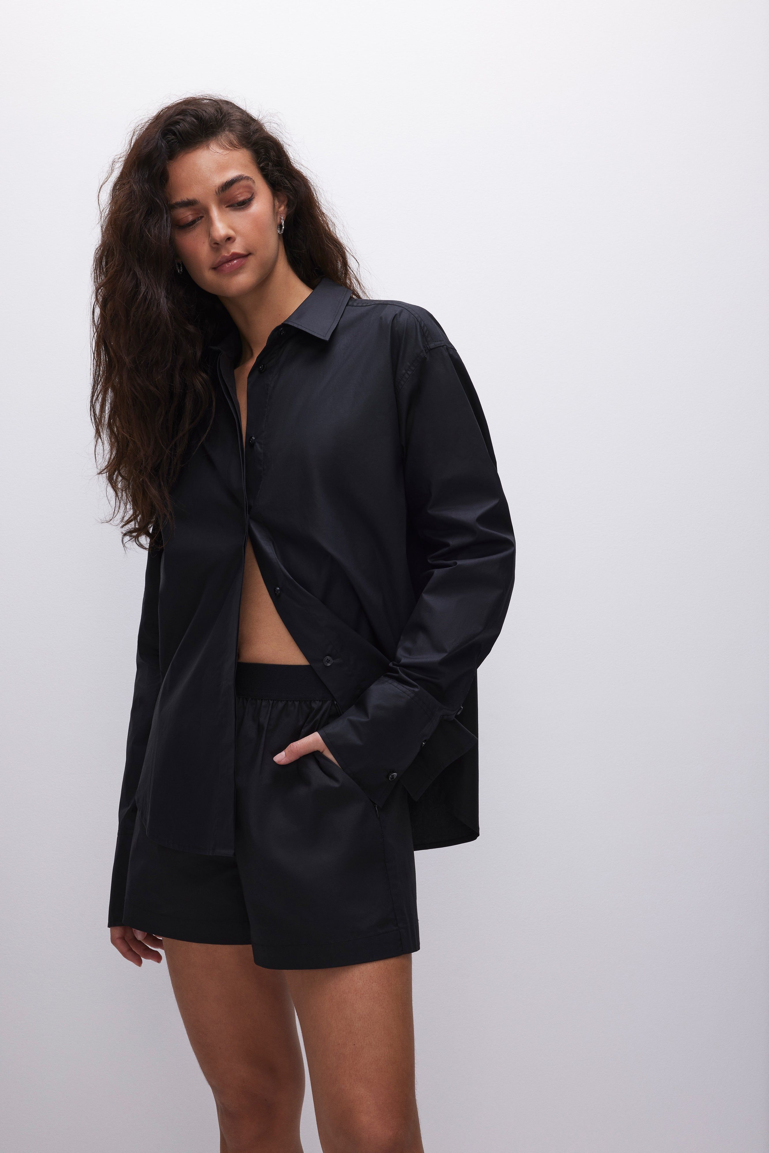 COATED POPLIN SHIRT | BLACK001 sold by Good American product image thumbnail 3