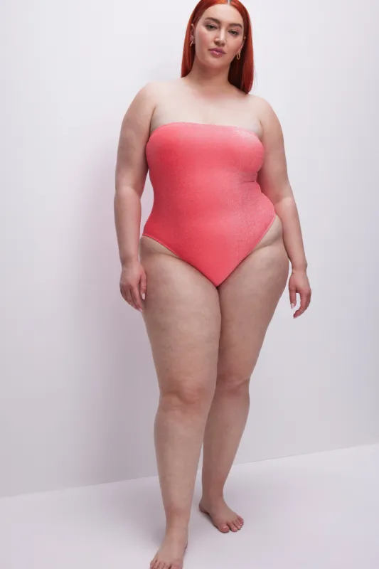 SPARKLE STRAPLESS ONE-PIECE | FIERY CORAL 002 sold by Good American