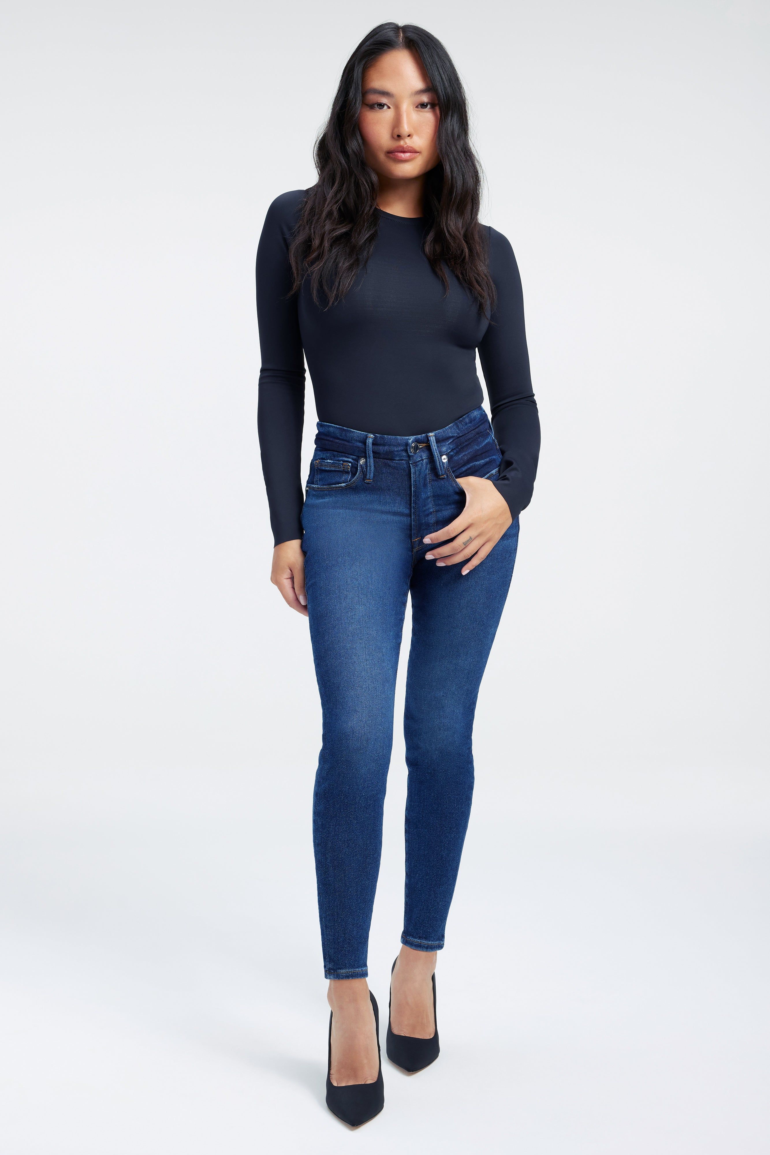 GOOD PETITE SKINNY JEANS | BLUE866 sold by Good American