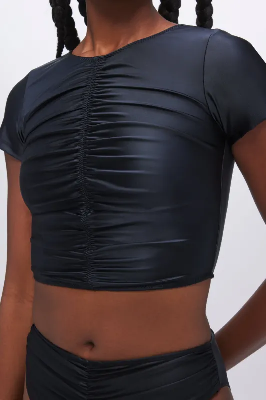 RUCHED CROPPED SWIM TEE | BLACK001 sold by Good American