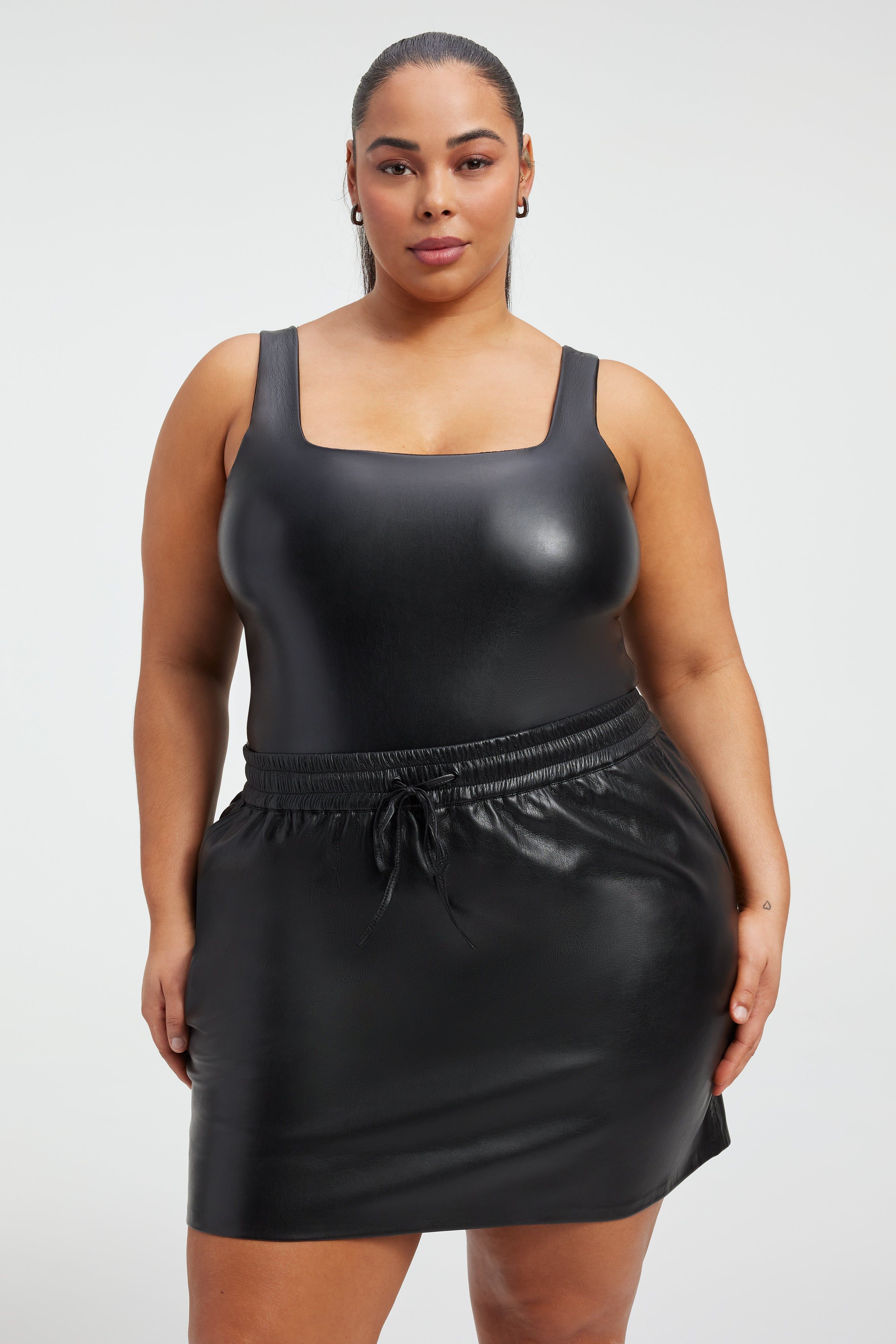 FAUX LEATHER MODERN TANK BODYSUIT | BLACK001 sold by Good American product image thumbnail 3
