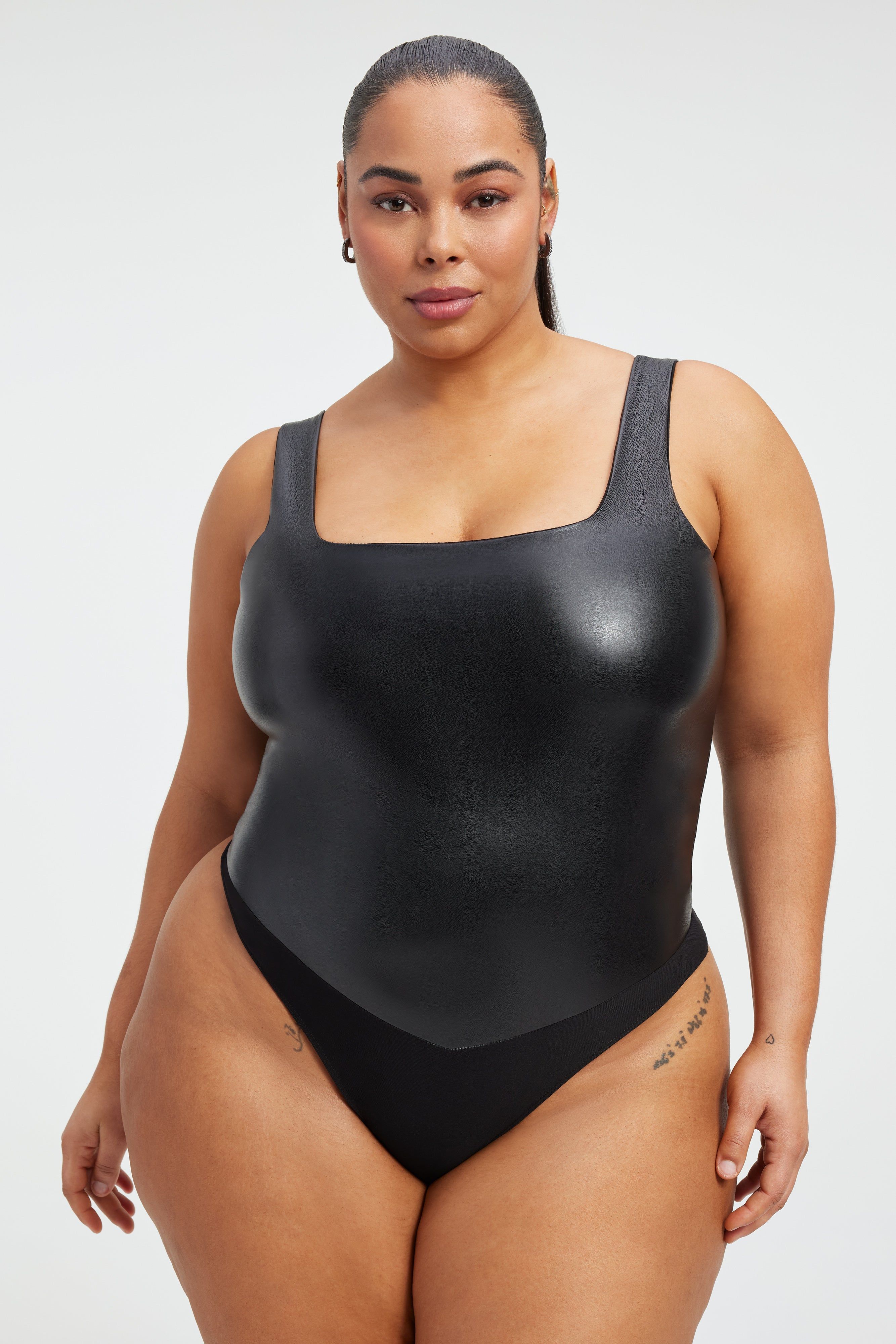 FAUX LEATHER MODERN TANK BODYSUIT | BLACK001 sold by Good American